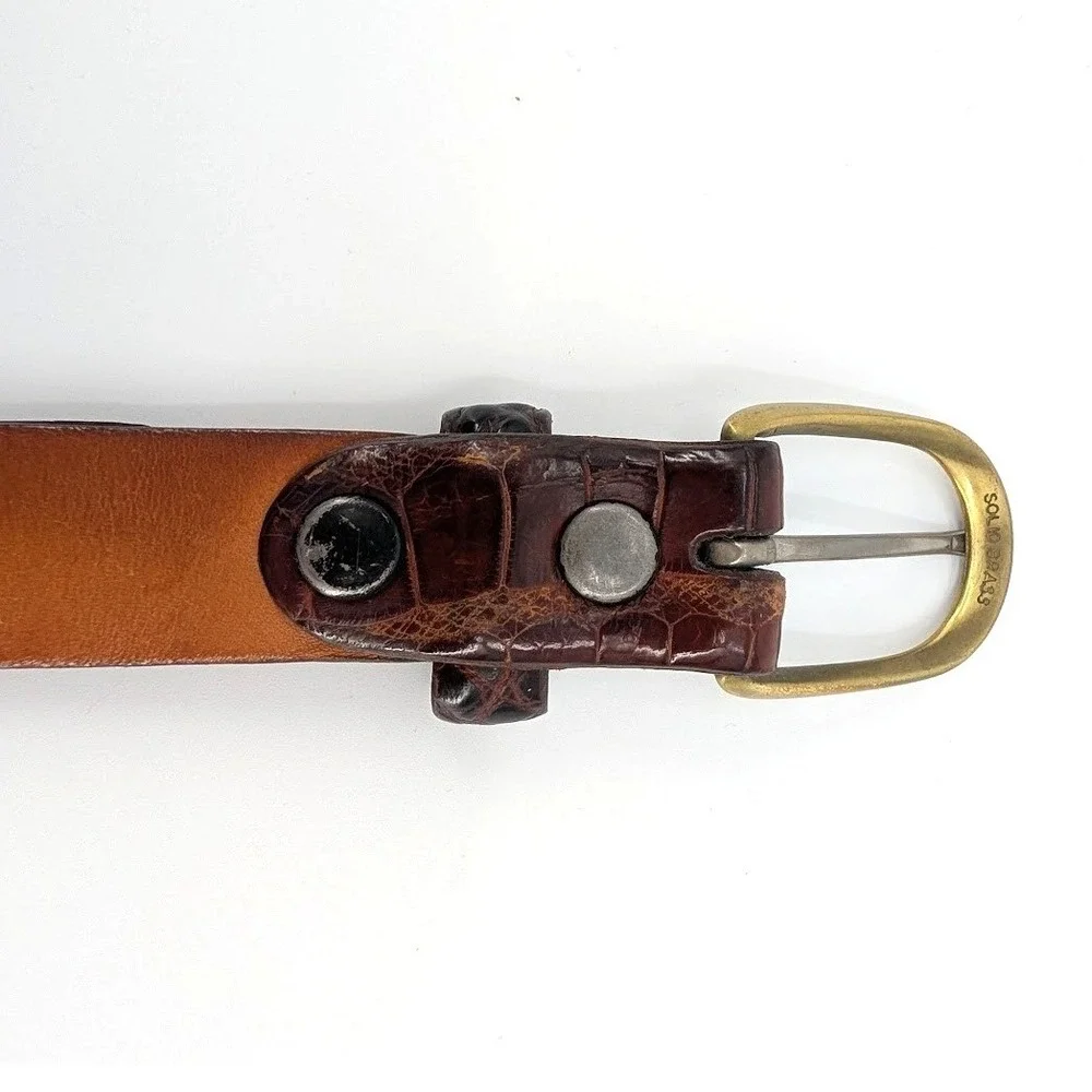 Martin Dingman American Alligator Leather Belt Brown Brass Buckle Handmade USA